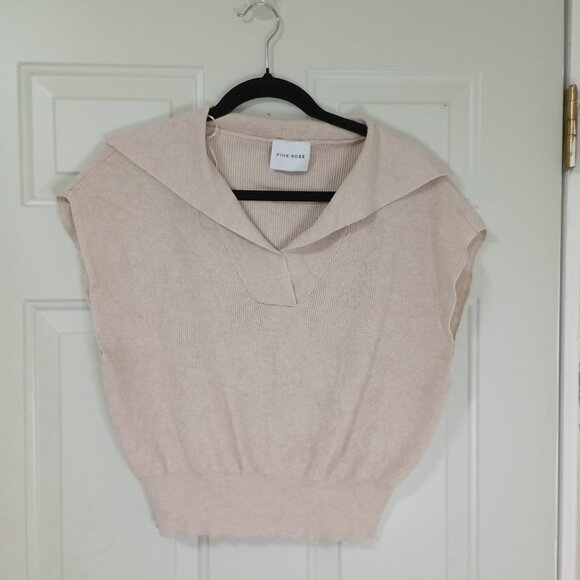 Pink Rose Sweater Vest Beige Knit Sleeveless With Collar Womens L - Picture 1 of 9